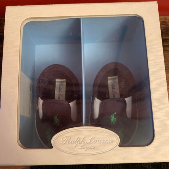 NIB Ralph Lauren Layette Size 1 6 Weeks -3 Months Baby Shoes Embroidered Pony - Picture 2 of 7